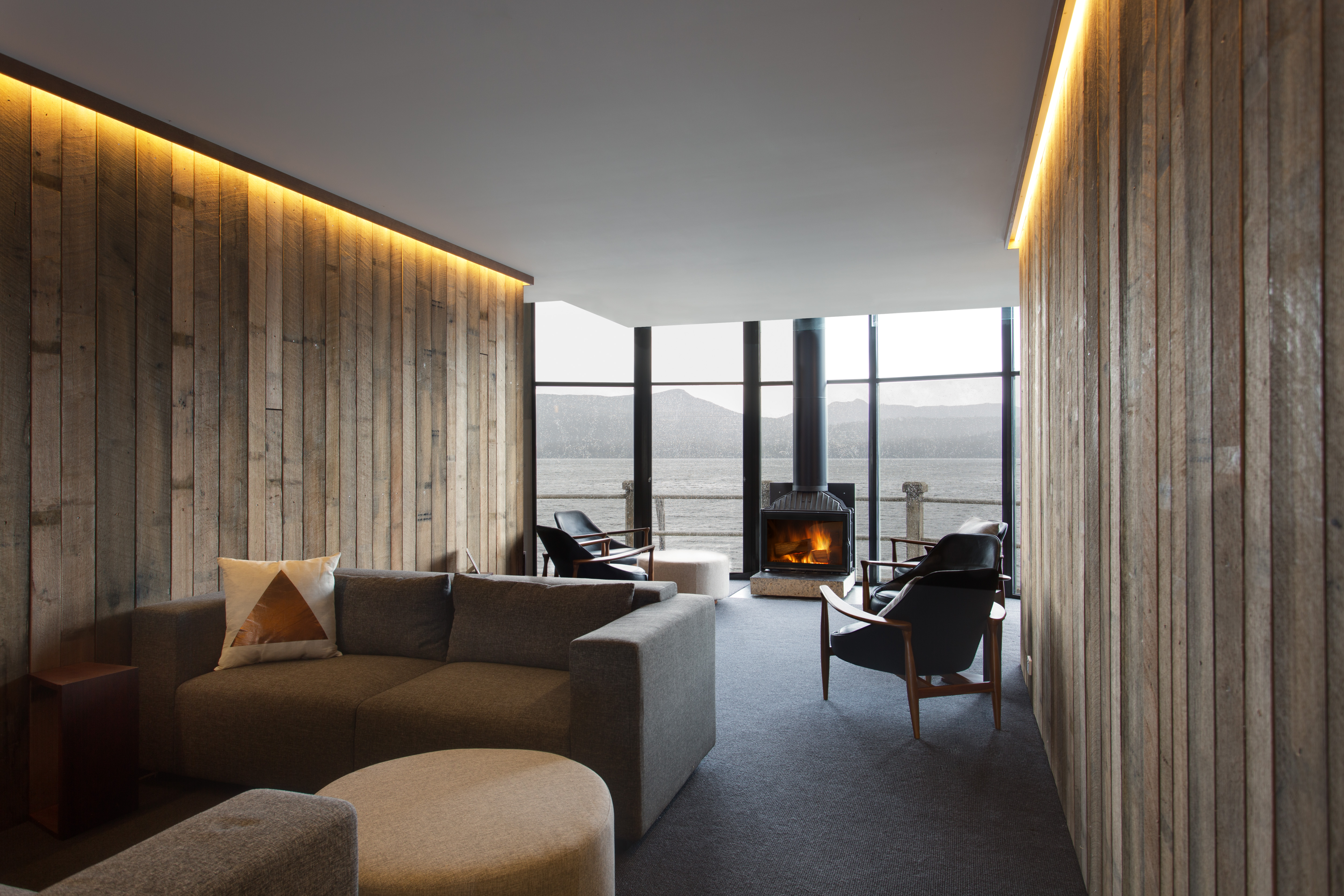 Cozy lighting and the fireplace make for the perfect night in.